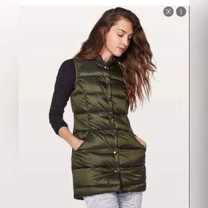 Lululemon Long Puffer Down Vest – Dark Olive, size 10